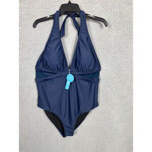 Cupshe Women's Blue Halter One-Piece Plus Size Swimsuit 1X Removable Pads NWT's